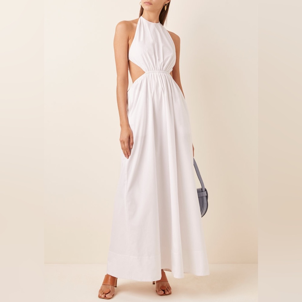 STAUD Apfel Cutout Cotton-Blend Maxi Dress in White, size XS, NWT